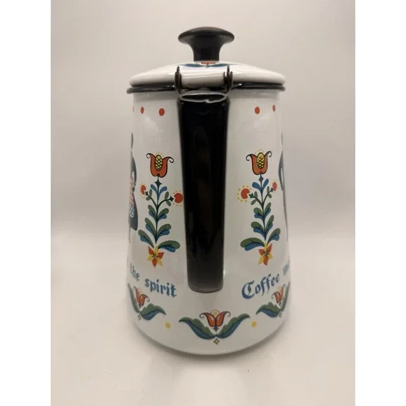 Vintage 7.5" Enamel Coffee Hot Water Pot, Berggren Hinged, Swedish Z19 - Picture 2 of 11